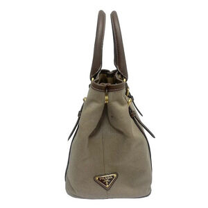 Prada Bag Canvas Beige Leather Logo Jacquard Brown Rion